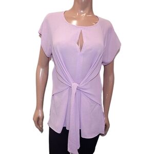 Chenault Tie Front Blouse Pink Short Sleeve Keyhole Tunic Top Womens XL